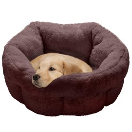 Furhaven 23" Round Self-Warming Pet Bed for Indoor Cats & Medium/Small Dogs, 100% Washable, For Pets Up to 45 lbs - Hi Lo Plush Luxe Faux Fur Cuddler - Sable Brown, Medium, 23.0"L x 23.0"W x 15.0"Th