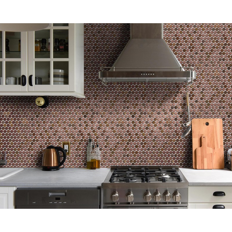 Blujellyfish Copper Penny Round Tile Wall Backsplash Accents Penny Round