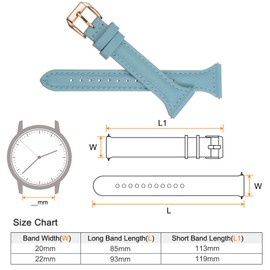 sourcing map Genuine Leather Watch Band 20mm Quick Release Elegant Slim Thin Top Grain Replacement Wristband Strap for Ladies/Children Watch & Smartwatch, Blue/Rose Golden Tone