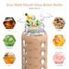 MUKOKO 32oz Glass Water Bottles with 2 Lids-Handle Spout Lid&Bamboo