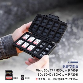 JJC 60 Slots Memory Card Case, Large Capacity, 20 SD SDHC SDXC Cards + 40 Cards Micro SD TF MSD Card Storage Case SD Card Case TF Card Case TF Card Case Shock Resistant Lightweight Splash Proof