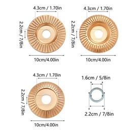 Wood Grinding Wheel, 3PCS Angle Grinder Wood Carving Disc with 22.23mm Arbor Tungsten Carbide Wood Sanding Carving Tool Angle Grinder Abrasive Disc for Shaping & Polishing
