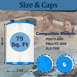 Auxdee C-7367 Spa Filter Cartridge Compatible with Dimension One 1561-00, PDO75-2000, Filbur FC-3059, Aladdin 17541, Baleen AK-60035, 75 sqft Hot Tub Filter, 1 Pack