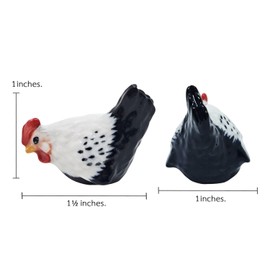 WitnyStore Tiny 1½" Black White Bend Down Hen Chicken Rooster Chick Figurine - Miniature Hand Made Ceramic Poultry Birds Domestic Fowls Farm Animals Porcelain Decorative Collectible Figure Décor Gifts