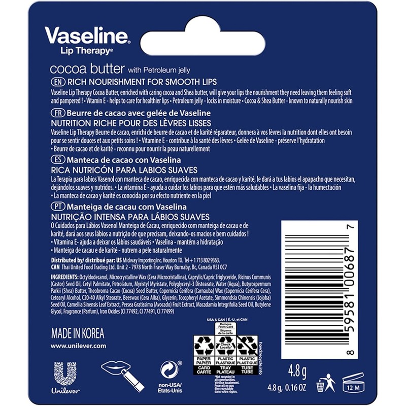 Vaseline - Bálsamo para Labios Cocoa Stick Hidrata y Nutre