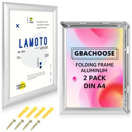 GBACHOOSE Pack of 2 Folding Frames Aluminium A4, Folding Frame A4 with 25 mm, Poster Frame with Mitred Corner, Silver Snap Frame for Posters, Certificates, Photos, Advertising Materials