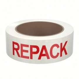 ASA “REPACK” in Red Letters on White Tape Preprinted Carton Sealing Packing Tape 2" (48mm) x 2 mil x 110yd (100m), Acrylic Adhesive Heavy Duty Tape Great for Shipping and Packaging - 1 Roll