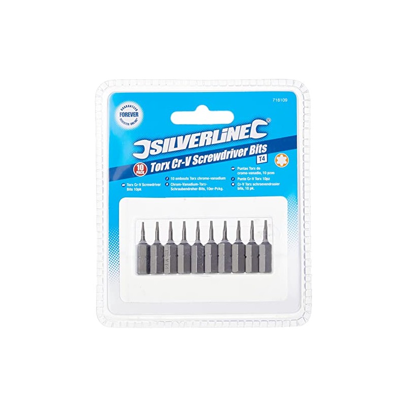 Silverline 718109 T4 Cr-V Screwdriver Bits 10pk T4