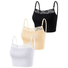 Bencailor 3 Pieces Lace Camisole Lace Crop Top Lace Half Cami Breathable Basic Cami Spaghetti Tank Top for Women(Large,Black, White, Nude)