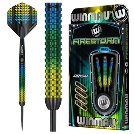 WINMAU Firestorm 23 Gram Professional Steeltip Tungsten Darts Set with Flights and Stems (Shafts)