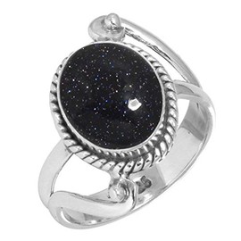 Jeweloporium Blue Sunstone 925 Silver Ring for Women Gemstone Cocktail Silver Ring Size X Birthday Gift Victorian Jewelry