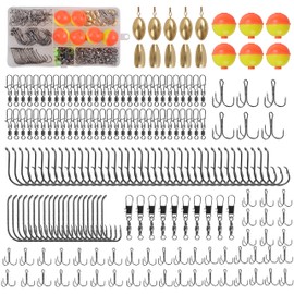 Fishing Bobbers and Hooks Tackle Kit, 227/228pcs Fishing Starter Kit Included Fishing Hooks Octopus Circle Hooks Baitholder Hooks Bobbers Sinkers Swivels Accessories Kit