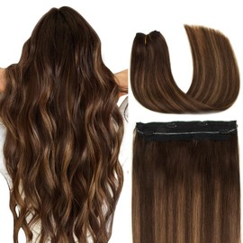 AGMITY Wire Hair Extensions Human Hair Dark Brown with Chestnut Brown Balayage 14 Inch 70g Invisible Wire Hair Extensions with Transparent Seamless Fish Line Hairpiece(14 Inch #P2/6/T2)