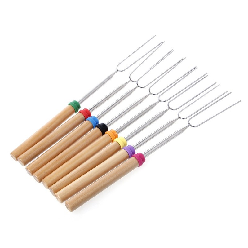 Oilmal BBQ Stick with Anti-scald Wooden Handle Roasting Fork Roaster