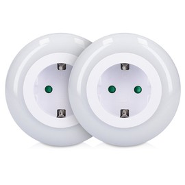 kwmobile 2 x LED Night Light Adapter Plug - Set of 2 Snooze Light with Twilight Sensor and 3 Colours - Socket Light Plug for Children Babies
