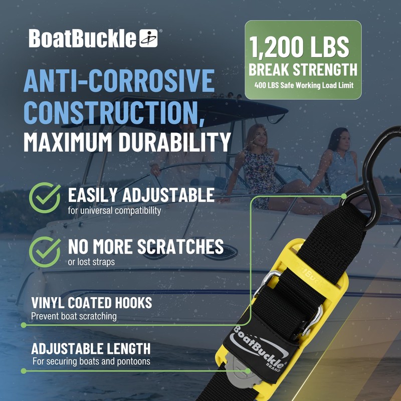 BoatBuckle's Pro Series Kwik-Lok Boat Tie Down Straps to Trailer