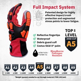 Cestus Deep III Barrier, Waterproof Firefighter Extrication Gloves for Rescue Work, ANSI A5 Cut Resistant Impact Gloves (Large)
