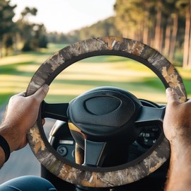GIFTPUZZ Golf Cart Steering Wheel Cover - Camo Hunting Design Premium Polyester Non-Slip Grip Universal Fit for EZGO Club Car Golf Cart Accessories Outdoor Enthusiast Gift