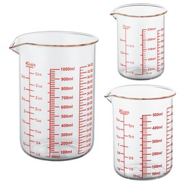 High Borosilicate Glass Measuring Cup Set-V-Shaped Spout，Includes 250ml(8OZ), 500ml(16OZ), and 1000ml(32OZ) Glass Measuring Beaker for Kitchen or Restaurant, Easy to Read
