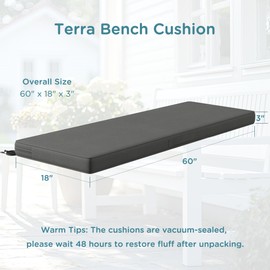 Codi Outdoor Bench Cushion 60 inch, Double Waterproof Patio Furniture Cushions Replacement for Swing, Porch, Couch, 60x18x3'', Grey