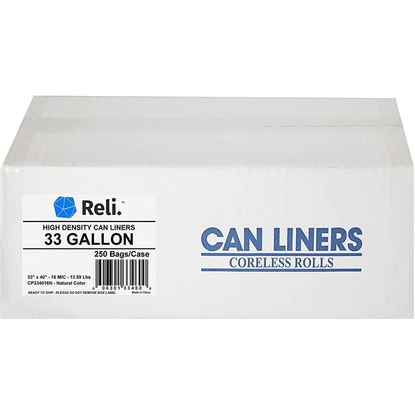 Reli. SuperValue 33 Gallon Trash Bags (250 Count Bulk) Clear 30 Gallon - 33 Gallon Trash Bags / Garbage Bags - Clear Recycling Bags / Can Liners for 30 Gal - 32 Gal - 33 Gal - 35 Gal Strength
