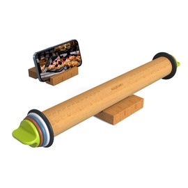 Aguegro Rolling Pin with Adjustable Thickness Ring, Dough Thickness for Baking, Fondant, Pizza, Crust, Cookies, Pastry, 13.6" Wooden Rolling Pin with 4 Multi-Color Thickness Rings and Wooden Stand