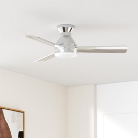 Amico Ceiling Fans with Lights, 42 inch Low Profile Ceiling Fan with Light and Remote Control, Flush Mount, Reversible, 3CCT, Dimmable, Noiseless, Nickel Ceiling Fan for Bedroom, Indoor/Outdoor Use