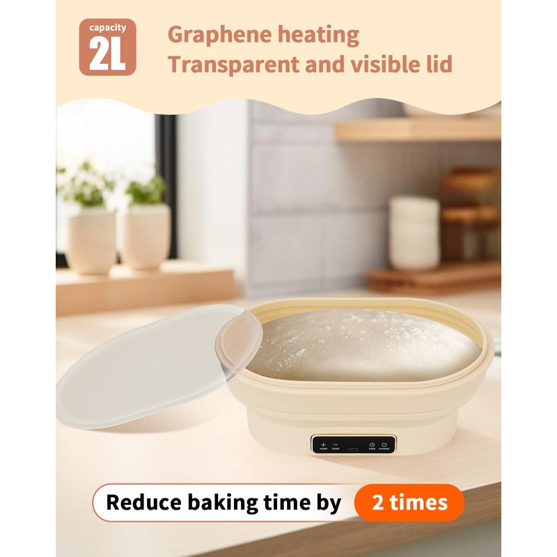 XPXKJ Heating Bread Proofing Basket Set Foldable Thermostatic Silicone Bowl