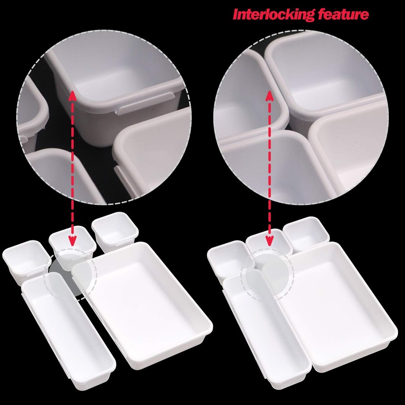 Set of 12 Interlocking Desk Drawer Organizer Tray Dividers Plastic