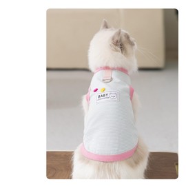 Mofu & Co. Tokyo Main Store, Dog Clothes, Small Dogs, Cats, Spring/Summer, 100% Cotton, Skin-friendly, Breathable, Cool, Pet Clothes, Striped Tank Top, D-Shaped Ring, Daily Use, S - L (Pink, M)