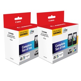 Canon PG-260 Black & CL-261 Color Ink Cartridge Value Pack for PIXMA TR7020, TS5320 Printers