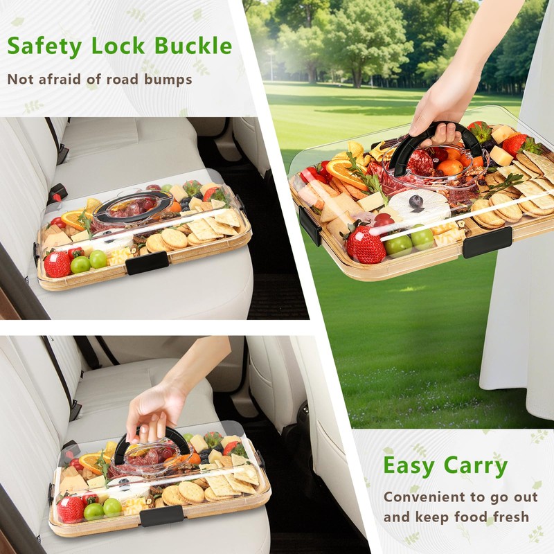 SAKAMOSH Charcuterie Board with Lid and Handle, Portable Travel Bamboo
