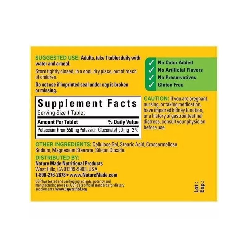 Nature Made 3 Pack Potassium 550mg 300 Tablets (3x100) No