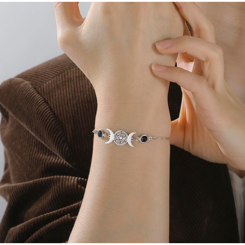 EUEAVAN Hecate Bracelet Wicca Triple Moon Goddess Pentagram Anklet Magic