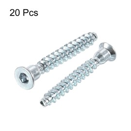 uxcell Furniture Confirmat Screw, 20pcs 6.3x45mm Hex Socket Wood Screws Zinc Plated Countersunk Self-Tapping Furniture Connecting Screw
