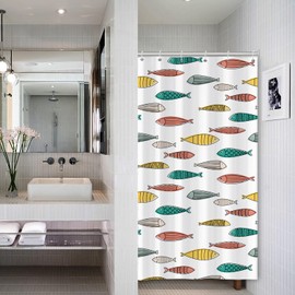 ASDCXZ Fish Shower Curtain 120 x 200 cm, Yellow Green Red Ocean Colourful Fish Anti-Mould Bathroom Washable Narrow Shower Curtains Polyester Textile Waterproof Shower Curtain for Bath with 8 Hooks