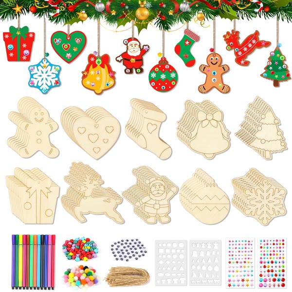 SRIZIAN Pack of 80 Wooden Pendants for Painting Christmas, Wooden