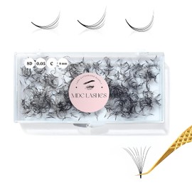 MDC LASHES 500 Promades Eyelash Fans| 5D-20D, 0.03-0.05-0.07 Thickness, C/CC/D Curls, 8-18mm| Volume Lash Extensions Premade Lash Fans Pro Pre Made False Eyelashes Pestañas Pelo A Pelo(8D-0.05-C-18)