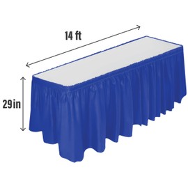 DecorRack Table Skirt, 29 in x 14 ft -BPA Free- Plastic Tableskirt, Disposable, Reusable, Rectangular Tablecloth Skirt, Royal Blue (1 Pack)
