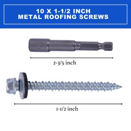BHTOP Metal Roofing Screws 10 x 1-1/2 inch, Hex Head Sheet Metal Roof Screw with EPDM Washer for Corrugated Roofing (250Pcs)