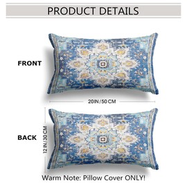 Snylcce Set of 2 Boho Cushion Covers, Decorative Cushion, 30 x 50 cm, Velvet Soft Cushion Cover, Bohemian Retro Ethnic, Decorative Cushion Covers for Sofa, Living Room, Home Decoration (Blue Bohemia)