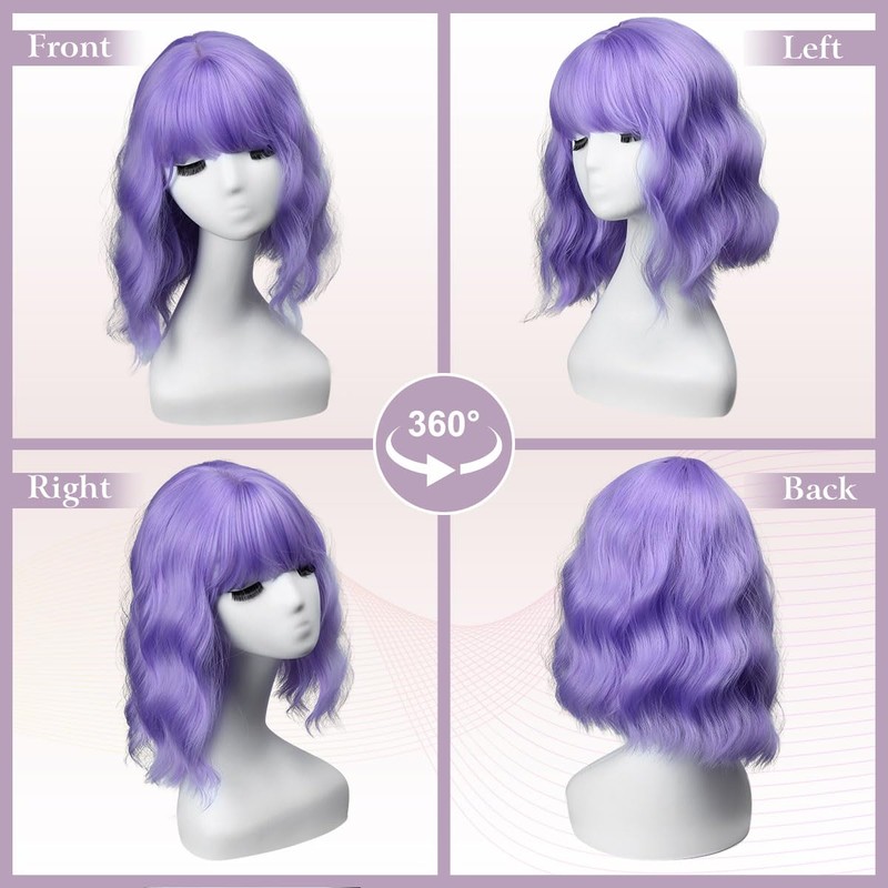 Short Wig with Bangs, Short Wavy Bob Wig for Cosplay