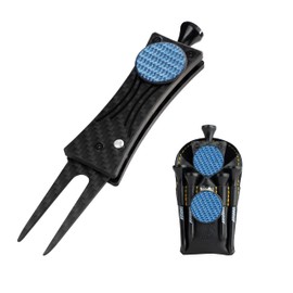 SANDIAN, Golf Divot Tool, Strong Super Light Carbon Fiber T800 Made Switchblade Foldable, Magnetic Ball Marker, Leather Holster, Easy to Carry in Pocket, for Professional and All Golfers