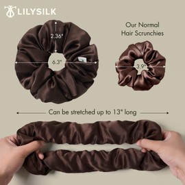LILYSILK Silk Scrunchies Giant 100% Silk Filled Hair Scrunchy Women Ladies Pure Pony Hair Holder Elastic Large Hair Tie Band for Breakage and Frizz Prevention Sleep Dark-Coffee