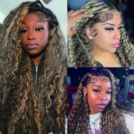 bangjazz 1b/27 Deep Wave Lace Front Wigs Human Hair 180% Density 24 Inch HD Lace Frontal Glueless Wigs Human Hair Pre Plucked Pre Cut Wigs for Black Women Glueless Highlight Ombre Colored