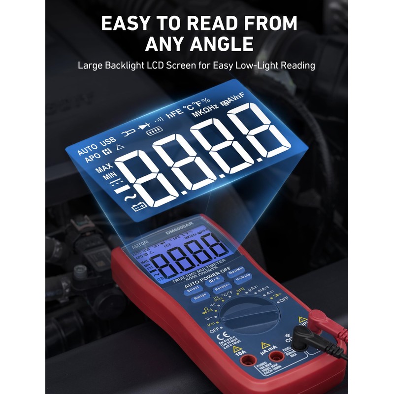 AstroAI Digital Multimeter, 6000 Counts TRMS, Auto Ranging and Manual,