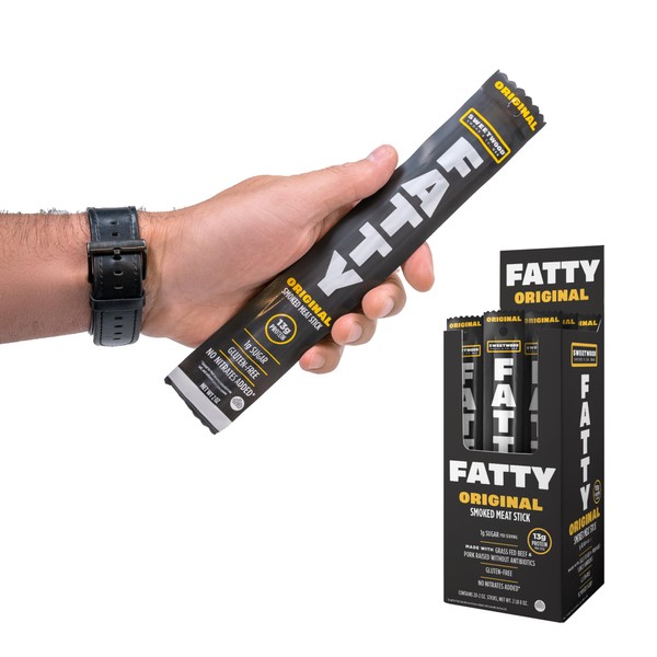 FATTY Grass-Fed Beef Smoked Meat Sticks, Original Flavor, 13g Protein