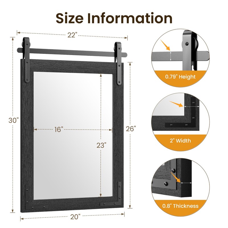 Dimelax 22” x 30” Black Farmhouse Barn Door Mirror with