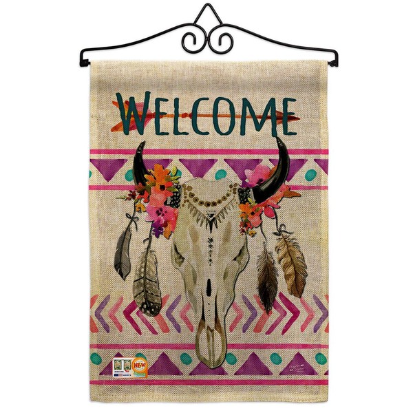 Bohemian Bull Skull Burlap Garden Flag Set Wall Hanger Country