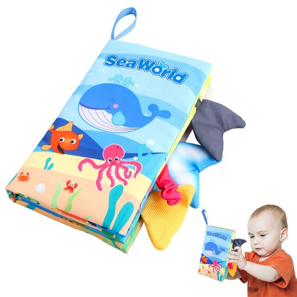 Mezrkuwr Sea Life Soft Fabric Book, Baby Toy 0-6 Months Books Crinkle Toy Toddler Sensory Pram Toy for Toddlers Learning